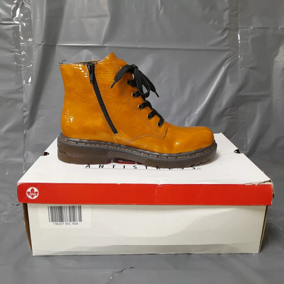 RIEKER LACE UP ANKLE BOOTS OCHRE SIZE 6.5