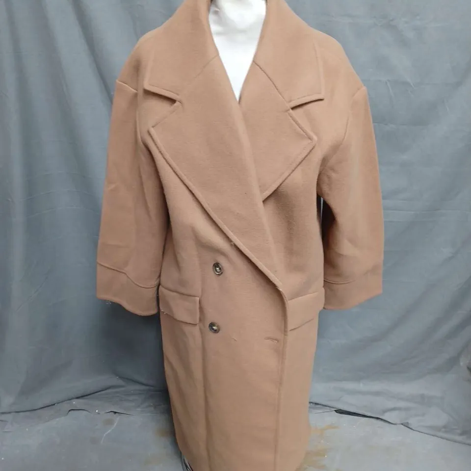 STRADIVARIUS OVERSIZED SOFT TOUCH COAT IN CAMEL BEIGE SIZE S