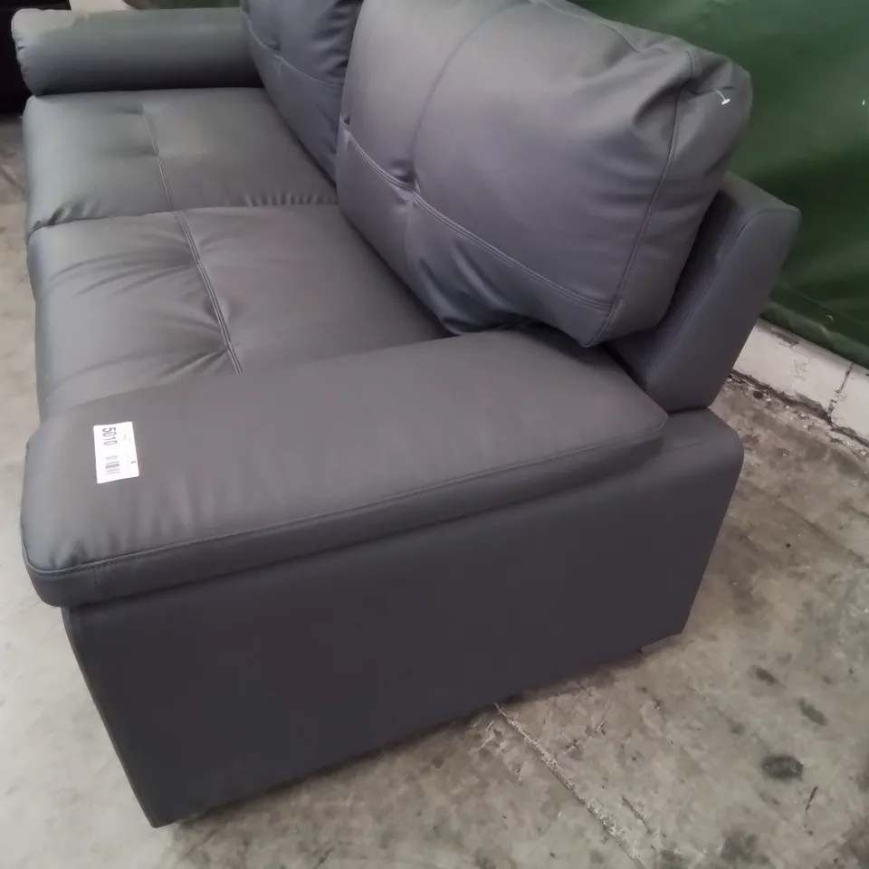 DESIGNER THREE SEATER SOFA GREY FAUX LEATHER 