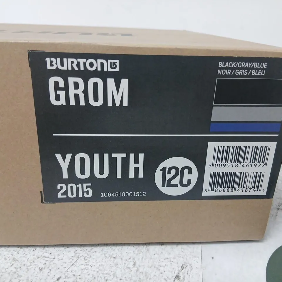 BURTON GROM YOUTH SNOWBOARD BOOTS – BLACK/GRAY/BLUE, UK 11 (US 12C)
