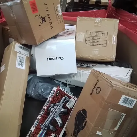 PALLET CONTAINING VARIOUS ASSORTED BOXED HOUSEHOLD ITEMS TO INCLUDE: ICE CREAM MAKER, CHILD'S CAR SEAT, PORCELAIN SET AND LOTS MORE UNMARKED BOXED ITEMS