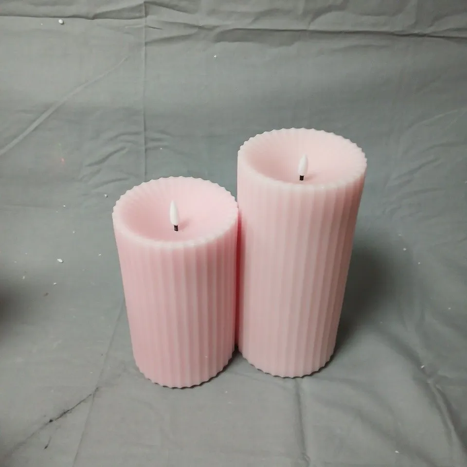 GARDEN STORIES SORBET COLLECTION SET OF 2 BATTERY POWERED FLUTED OUTDOOR WAX CANDLES