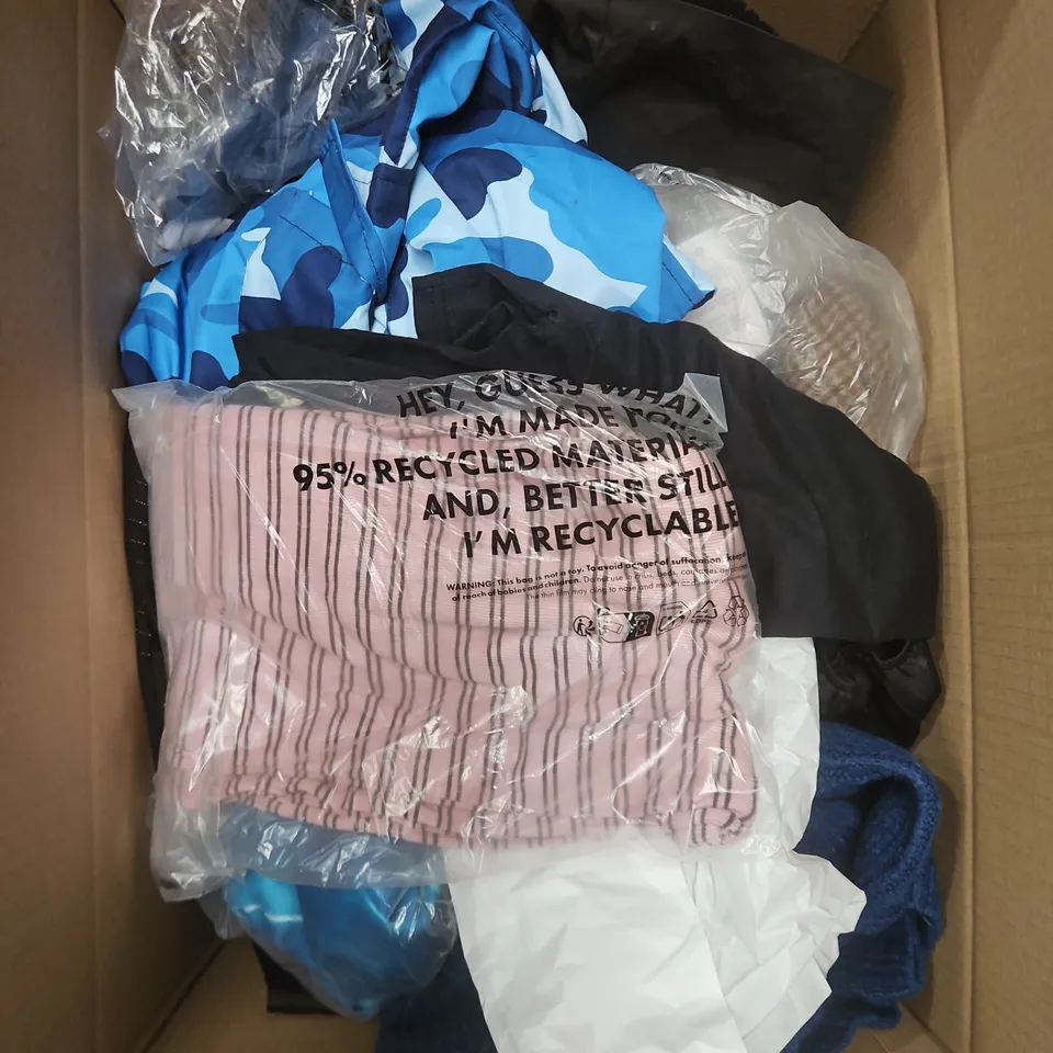 APPROXIMATELY 25 ASSORTED CLOTHING PRODUCTS IN VARIOUS STYLES & SIZES TO INCLUDE PANTS, T-SHIRTS, DRESSES ETC