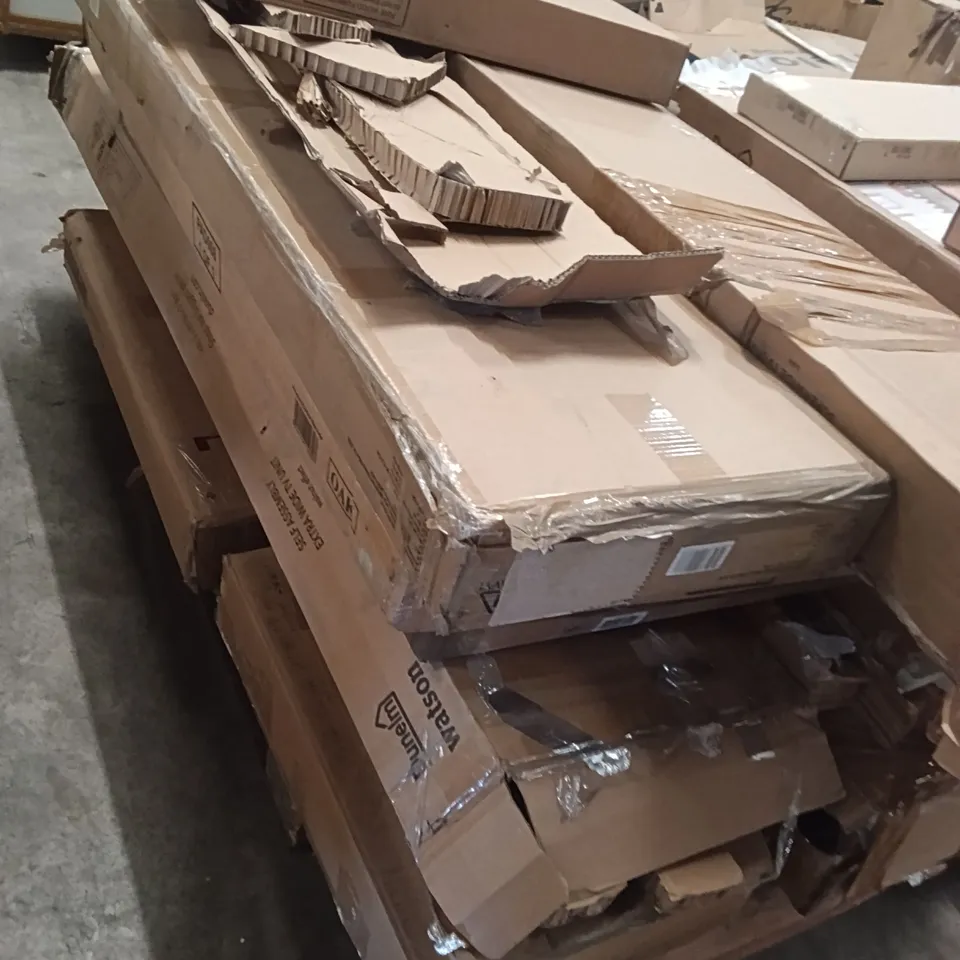 PALLET OF ASSORTED INCOMPLETE FURNITURE INCLUDING - STORAGE CHEST, SUPER WIDE TV UNIT, LARGE SIDEBOARD