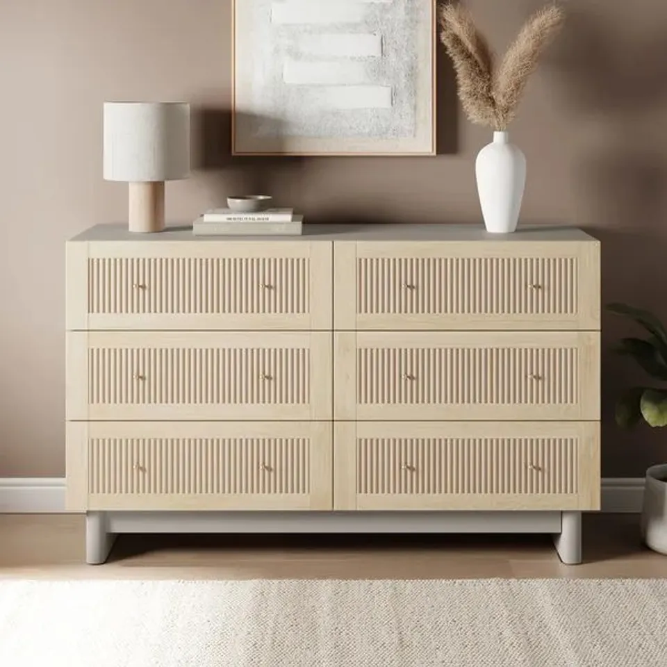 BOXED MAEVA 6 DRAWER CHEST, LIGHT OAK EFFECT (3 BOXES)