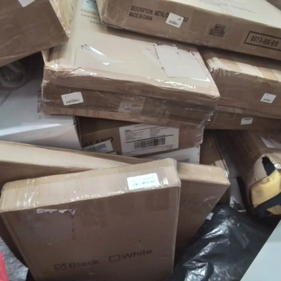 PALLET CONTAINING VARIOUS ASSORTED BOXED HOUSEHOLD ITEMS TO INCLUDE: KITCHEN ORGANISATION SHELF, TIMBER RIDGE CAMPING CHAIRS, NEST OF COFFEE TABLES AND LOTS MORE UNMARKED BOXED ITEMS 