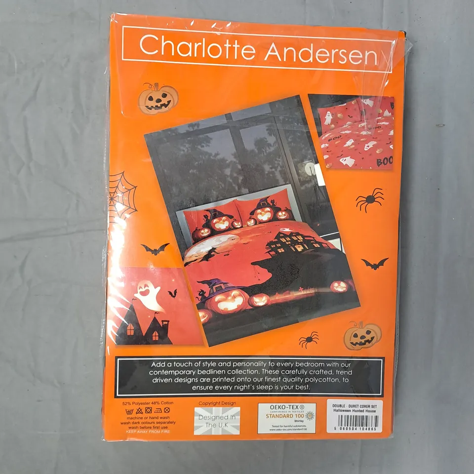 CHARLOTTE ANDERSEN DUVET COVER SET – DOUBLE, REVERSIBLE, HALLOWEEN ORANGE DESIGN