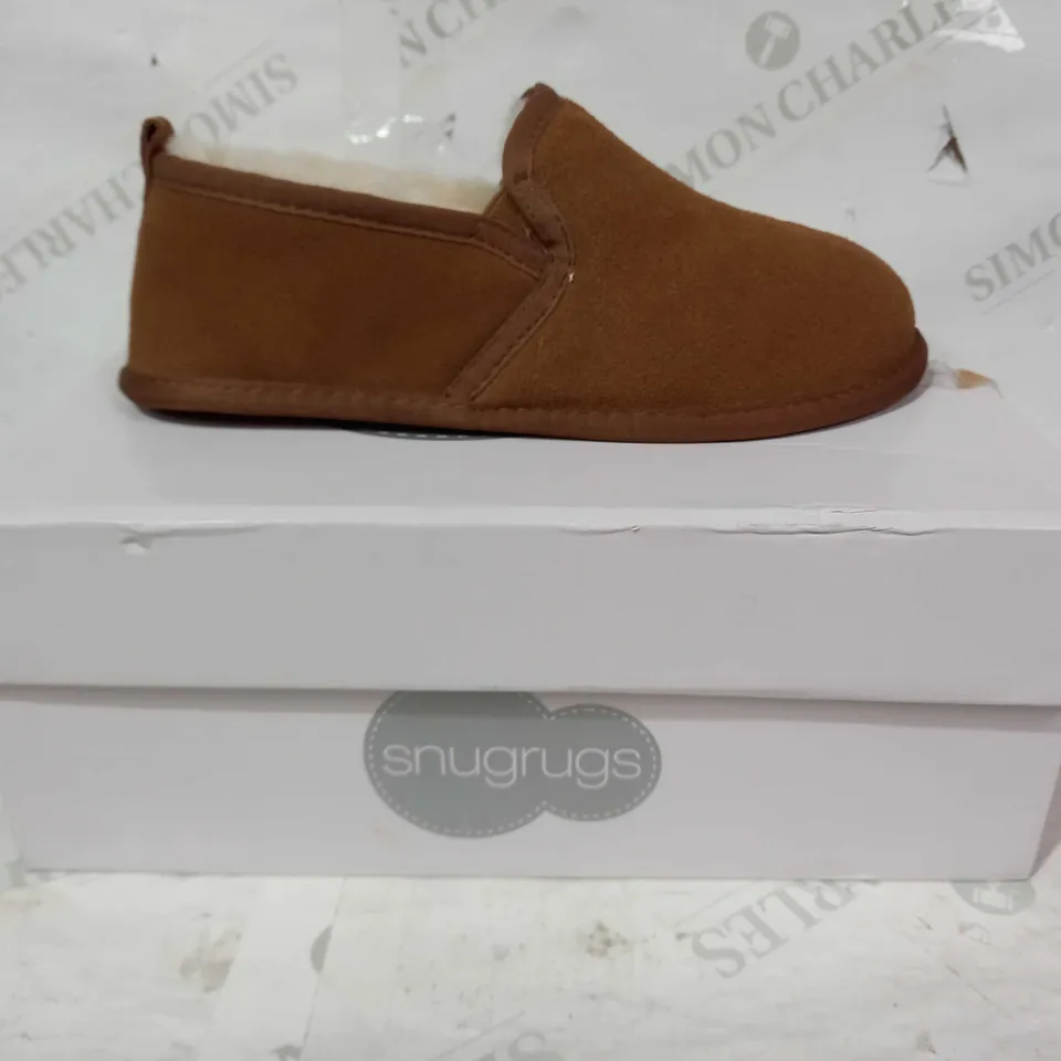 BOXED PAIR OF SNUGRUGS FAUR FUR LINED SLIPPERS IN BROWN UK SIZE 6
