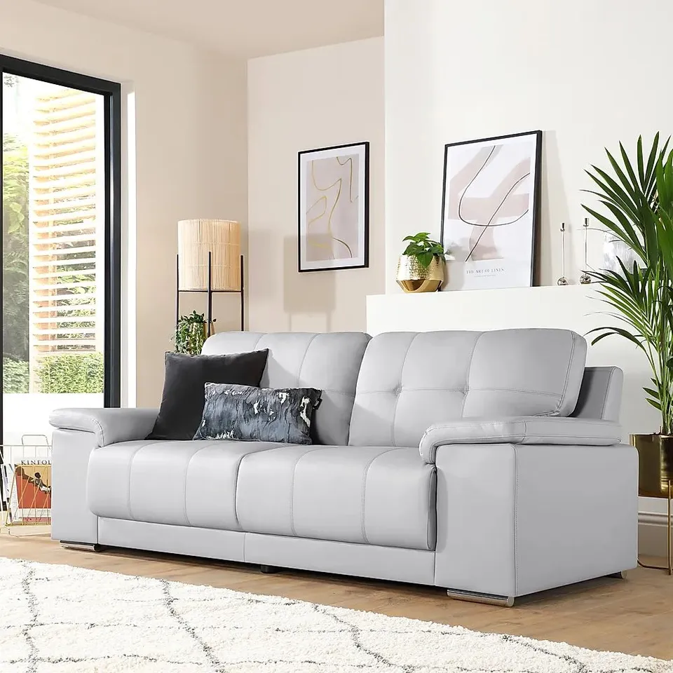 BOXED KANSAS LIGHT GREY FAUX LEATHER 3 SEATER SOFA (1 BOX)