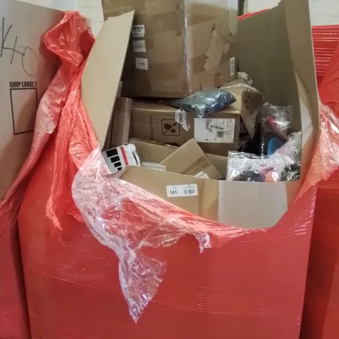 PALLET OF ASSORTED PRODUCTS, INCLUDING, TOILET SEAT, OFFICE CHAIR, FANCY BORDER PUNCHES, HALOWEEN DECORATIONS, CHILDS BACK PAC.