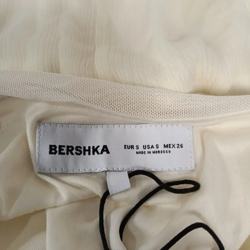 BERSHKA CREAM STRAPLESS DRESS – UK 8-10 (EU S) – MADE IN MOROCCO