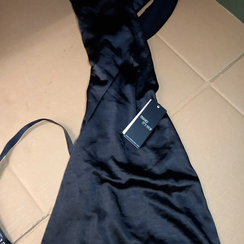 CLUB L BALCK SATIN CROSS OVER HALTERNECK MAXI DRESS - SIZE 4